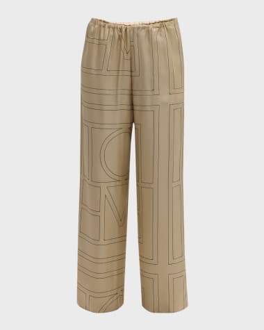 Toteme Monogram-Embroidered Silk Pajama Pants