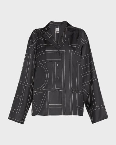 Toteme Monogram-Embroidered Silk Pajama Top
