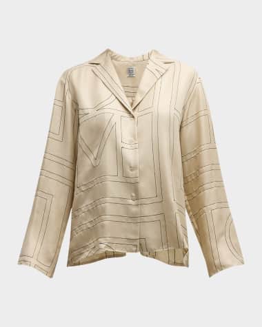 Toteme Monogram-Embroidered Silk Pajama Top