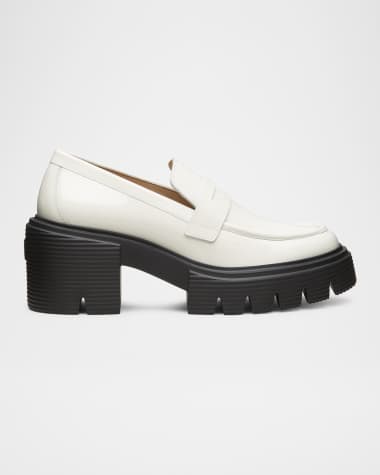 Stuart Weitzman Soho Patent Lug-Sole Penny Loafers