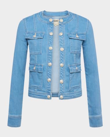 L'Agence Yari Faded Collarless Denim Jacket