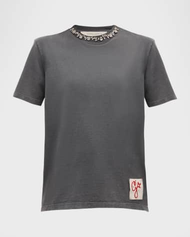 Golden Goose Distressed Crystal Embroidered Crewneck Tee