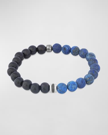 Tateossian Men's Lapis Sterling Silver Gear Trio Beaded Bracelet