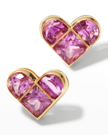 NM Estate Estate Yellow Gold Pink Sapphire Heart Stud Earrings
