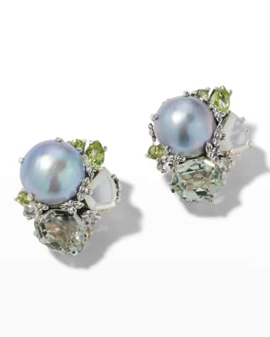 Stephen Dweck Mabe Pearl and Stone Clip Earrings