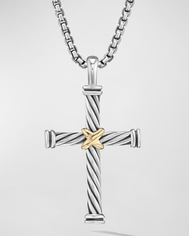 David Yurman Men's Cable Cross Pendant in Silver with 18K Gold, 35mm
