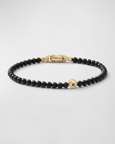 David Yurman Men's Spiritual Bead Evil Eye Bracelet with Gemstones in 18K Gold, 4mm