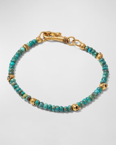 John Varvatos Men's Skull Station Turquoise Beaded Bracelet