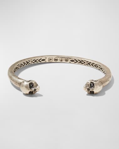 John Varvatos Men's Skull Distressed Cuff Bracelet w/ Black Diamonds