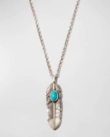 John Varvatos Men's Raven Turquoise Feather Pendant Necklace