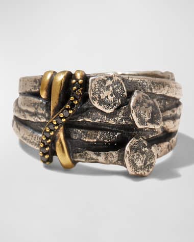 John Varvatos Men's Nails Metal Band Ring w/ Black Diamonds