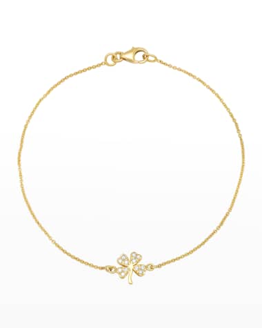 Jennifer Meyer 18k Yellow Gold Clover Charm Bracelet w/ Diamonds