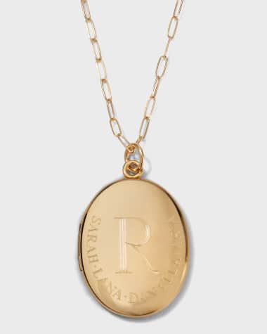 Sarah Chloe Charli Large Monogram Locket on Paperclip Chain, 36"L