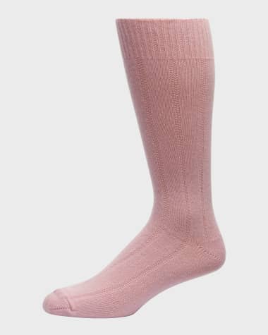 Neiman Marcus Men's Rib-Cashmere Crew Socks
