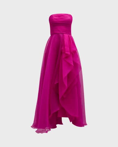 Theia Teresa Draped Strapless Gown