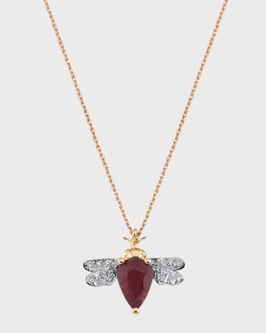 BeeGoddess Diamond and Ruby Bee Necklace