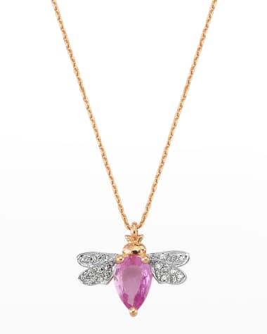 BeeGoddess Diamond and Pink Sapphire Bee Necklace