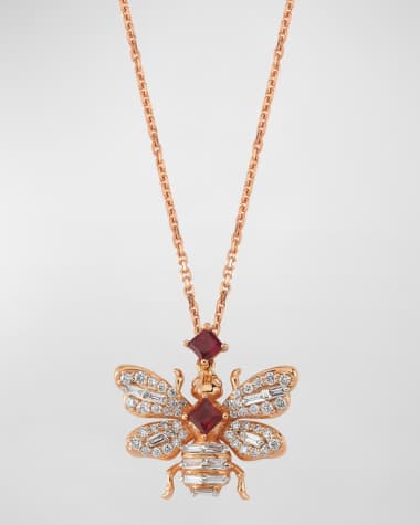 BeeGoddess 14K Diamond and Ruby Bee Necklace