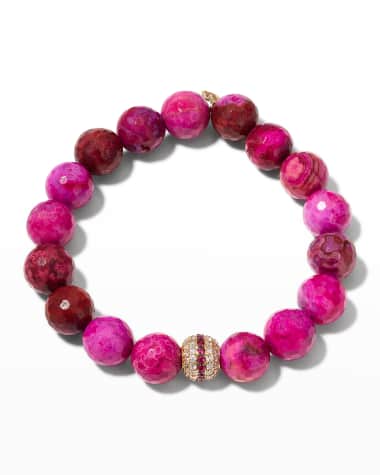 Sydney Evan Pink Crazy Lace Agate Bracelet with Pave Mala Bead
