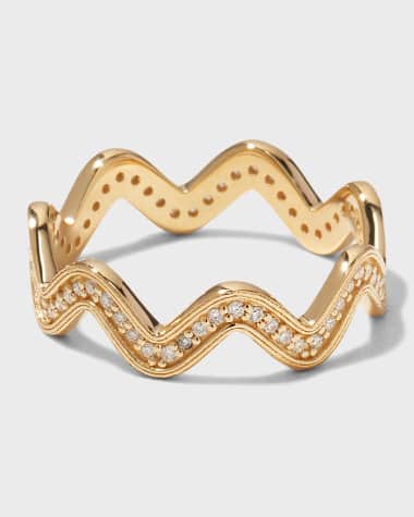 Sydney Evan Yellow Gold Wavy Ring with Diamonds, Size 7