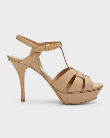 Saint Laurent Tribute Leather T-Strap Platform Sandals