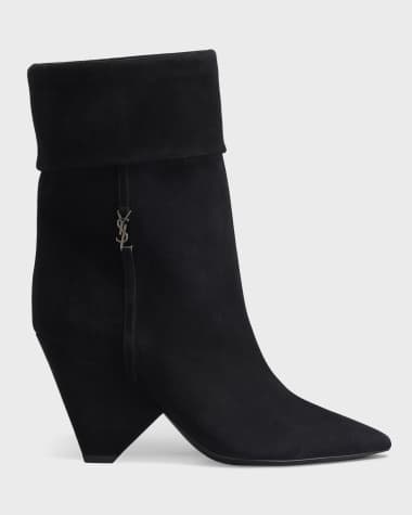 Women's Black Suede Ankle Boots, Black Leather Crossbody Bag