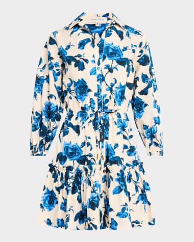 Cara Cara Robin Puff-Sleeve Floral Poplin Mini Dress