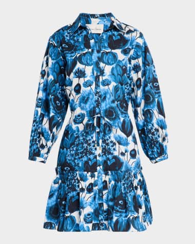 Cara Cara Robin Puff-Sleeve Floral Poplin Mini Dress