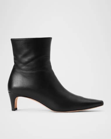 STAUD Wally Leather Square-Toe Ankle Booties