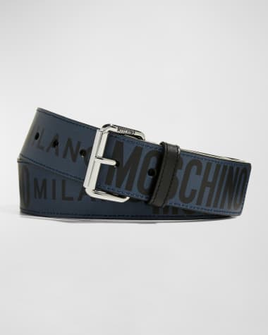 Moschino Men's Allover Logo Leather Belt