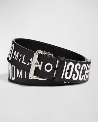 Moschino Men's Allover Logo Two-Tone Leather Belt