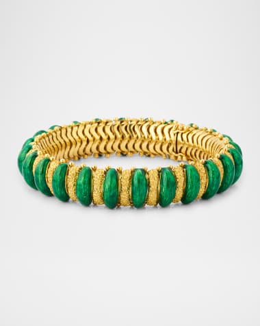NM Estate Estate 18K Yellow Gold and Green Enamel Stippled Bracelet