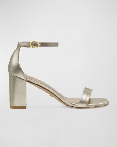 Stuart Weitzman Nudistcurve Metallic Ankle-Strap Sandals