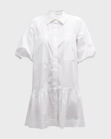 SIMKHAI Chrissy Puff-Sleeve Cotton Poplin Mini Shirtdress