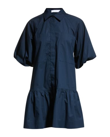 SIMKHAI Chrissy Puff-Sleeve Cotton Poplin Mini Shirtdress
