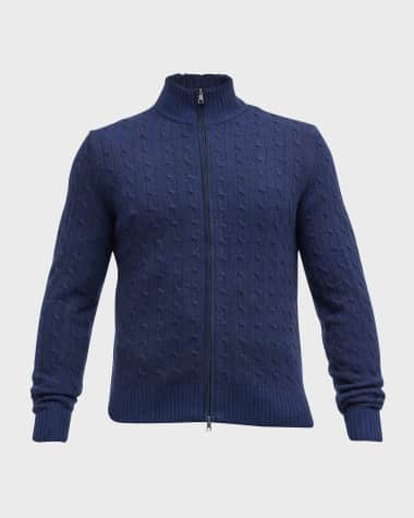 Neiman Marcus Men's Cable-Knit Cashmere Full-Zip Sweater