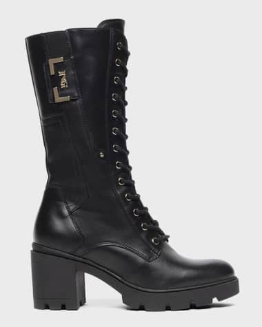 NeroGiardini Calfskin Logo Heeled Moto Boots