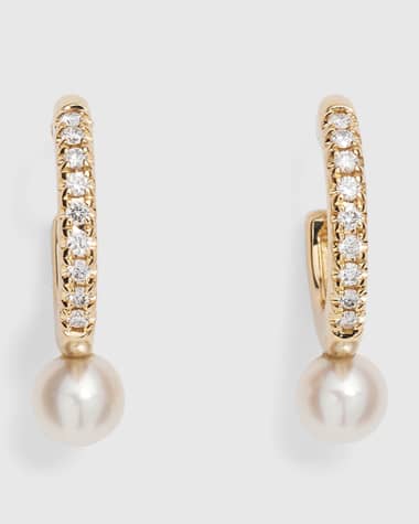 Mizuki 14k Gold and Diamond Small Hoop Earrings with Pearls