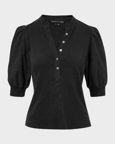 Veronica Beard Coralee Puff Sleeve Button-Front Top