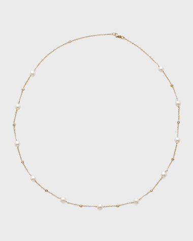 Pearls By Shari 18K Yellow Gold 6mm White Akoya Pearl and Diamond Necklace, 16-18"L