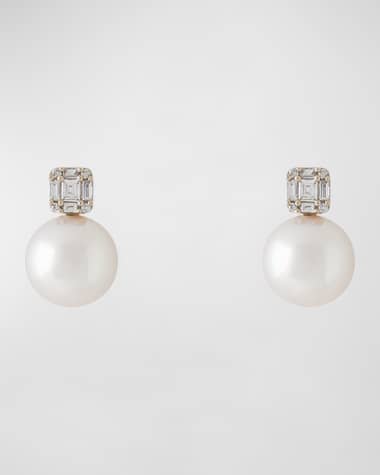 Pearls By Shari 18K White Gold 8mm Akoya Pearl and Bag Diamond Stud Earrings