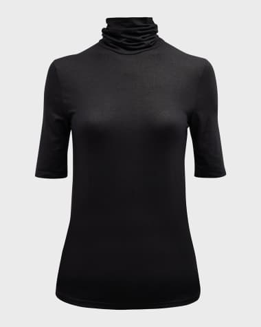 Majestic Filatures Soft Touch Metallic Elbow-Sleeve Turtleneck
