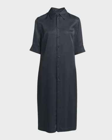 Jil Sander Short-Sleeve Collared Matte Fluid Tunic Shirt