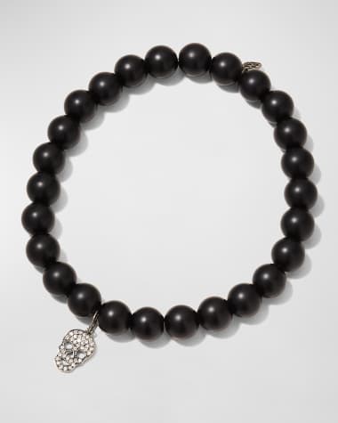 Sydney Evan Men's Diamond Skull Charm Onyx Beaded Bracelet