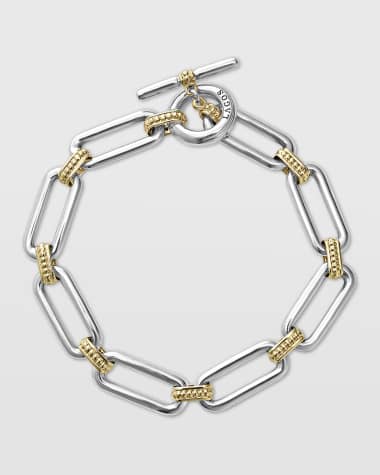 LAGOS Sterling Silver and 18K Signature Caviar Smooth Oval Link Toggle Bracelet