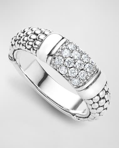 LAGOS Pavé Diamond and Sterling Silver Caviar Bead 6mm Band Ring