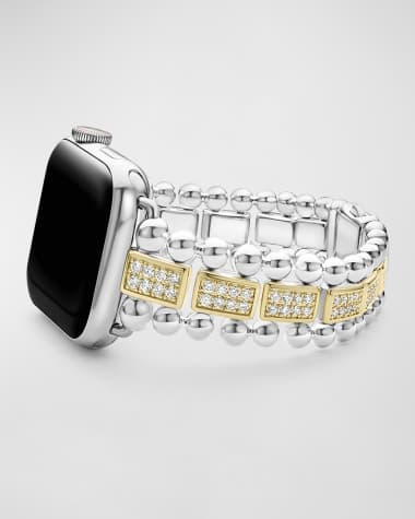 LAGOS Smart Caviar Two-Tone Sterling Silver and 18k Yellow Gold Full Diamond Apple Watch Bracelet, 38-45mm
