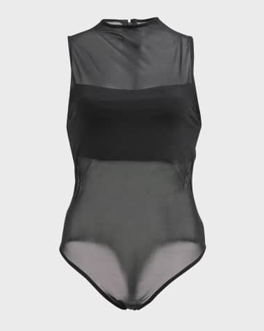 Alice + Olivia Nichol Mock-Neck Mesh Bodysuit