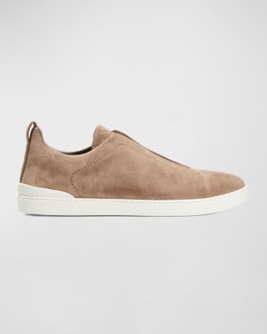 ZEGNA Men's Triple Stitch Suede Low Top Slip-On Sneakers