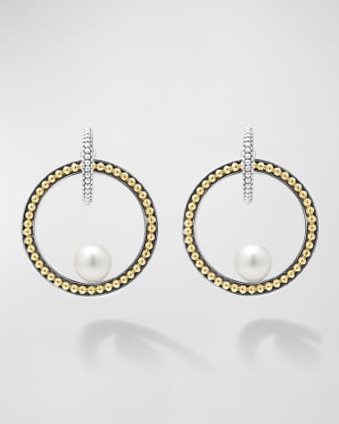 LAGOS Luna Pearl 23mm Caviar Circle Post Earrings with Drops